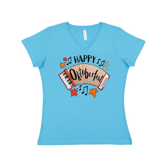 Inktastic Happy Oktoberfest- Accordian Women's V-Neck T-Shirt
