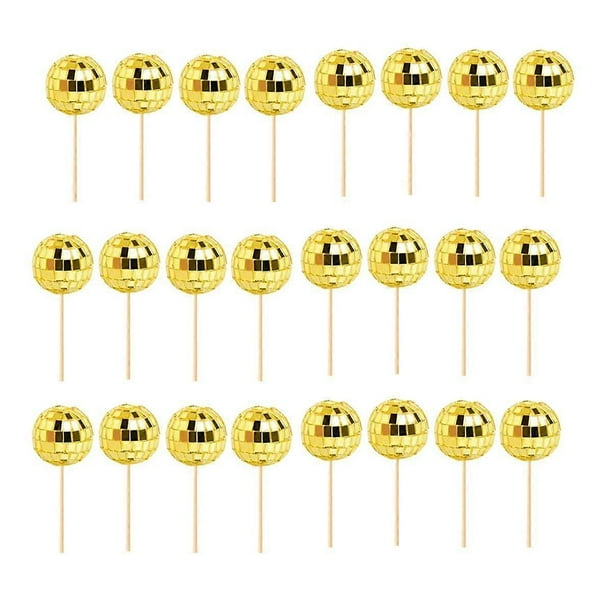 24 PCS Disco Ball Cupcake Toppers Disco Ball Cupcake Picks Reflective Mirror Ball Cake Toppers Disco Decorations