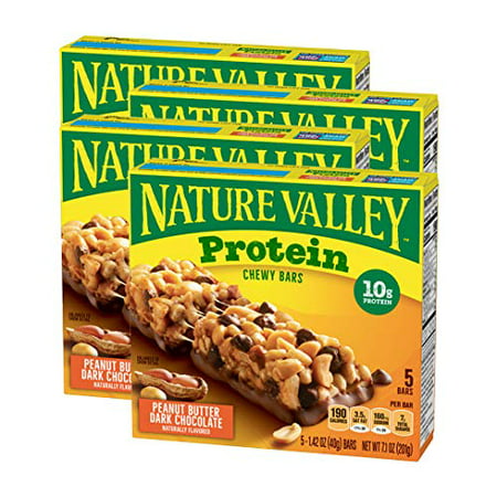 Nature Valley Chewy Granola Bar Protein Gluten Free Peanut Butter Dark Chocolate 5 Bars-1.42 Ounce Each Bar 7.1 Ounce (Pack Of 4)