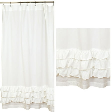 White Ruffled French Country Shower Curtain Com