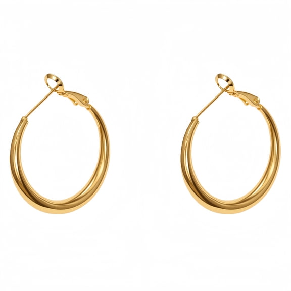 14K Gold Plated Hoop Earrings for Women,925 Sterling Silver Hypoallergenic Post Hoops 30mm,Classic Polished Earring Chunky with Lightweight Comfort for Everyday Wear