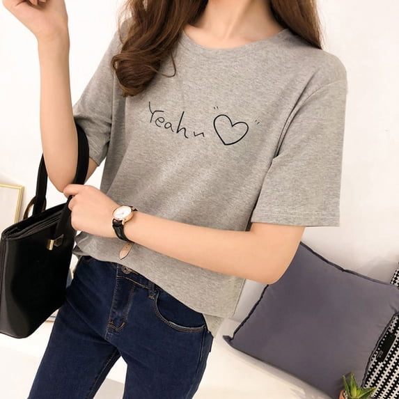 Zonghan Print Letter Heart Women T Shirt Casual Funny Short Sleeve O Neck T- shirt Unisex Lady Girl Top