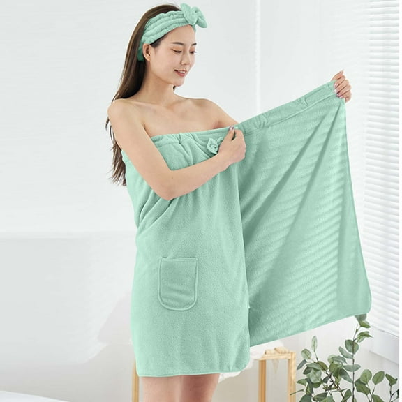 Nexjvus Bathrobe for Women Fleece Thickened Strapless Robe with Pockets Home Bathing(Headband Quick Dry Absorbent Soft)