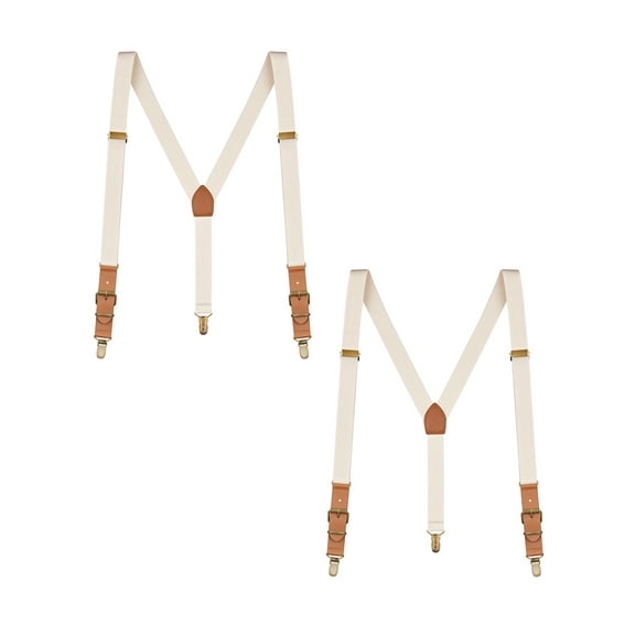 Buyless Fashion Leather End 2 Pack Suspenders for Men - 48" Elastic Adjustable Straps 1" - Y Shape - 5136-2-Ivory