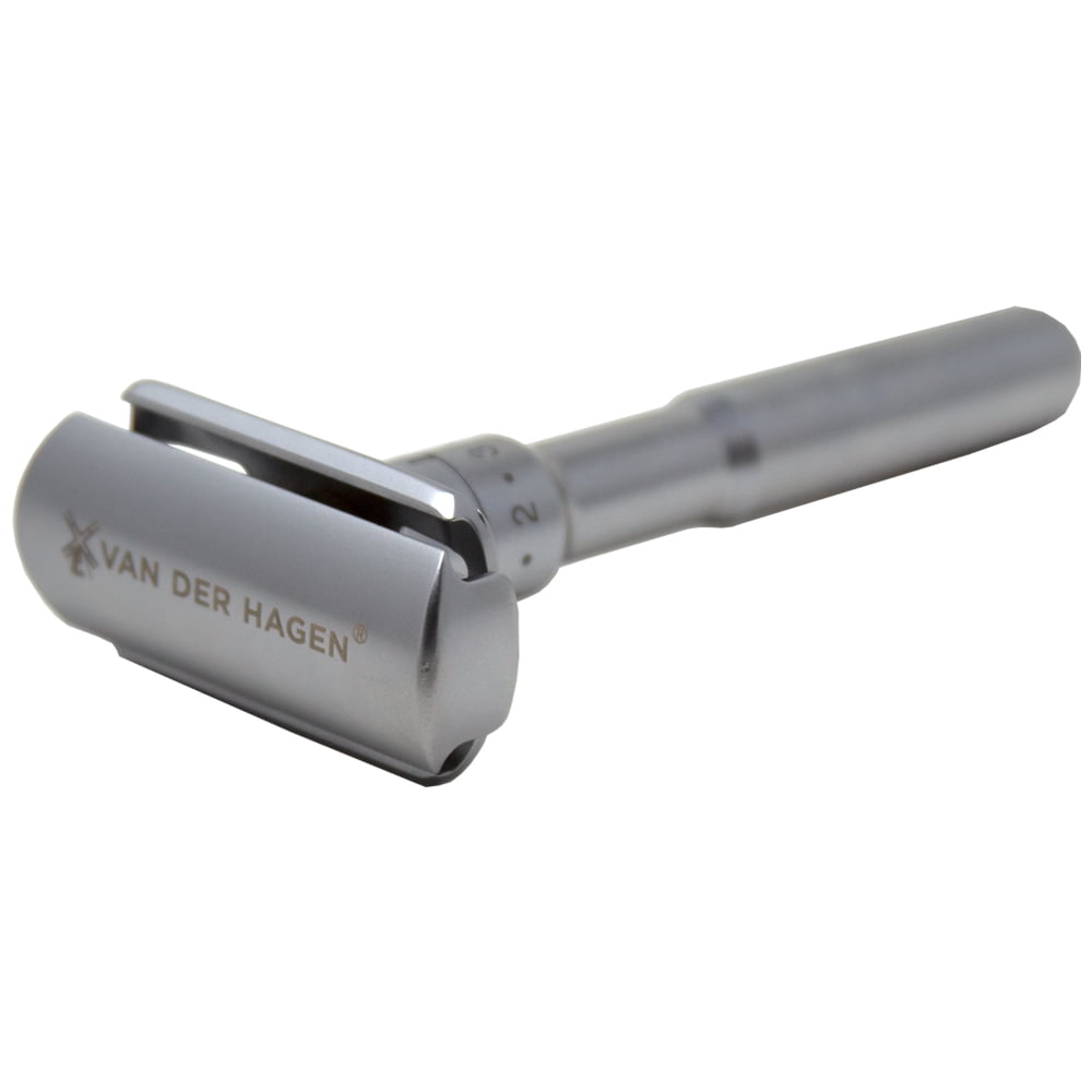 Van Der Hagen Unisex TWIST Adjustable Safety Razor Siver 5 Blades + Shave Butter sample