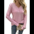 thumbnail image 2 of Camisa de Punto A Rayas de Larga con Cuello en V para Mujer, Estilo Túnica Informal, Holgada y Elegante, para Otoño. Rosa M, 2 of 10