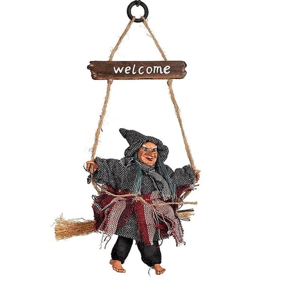 IFRINID Halloween Witch Hanging Decoration, Retro Witch Doll with Wooden Welcome Sign for Door Wall and Party Decor