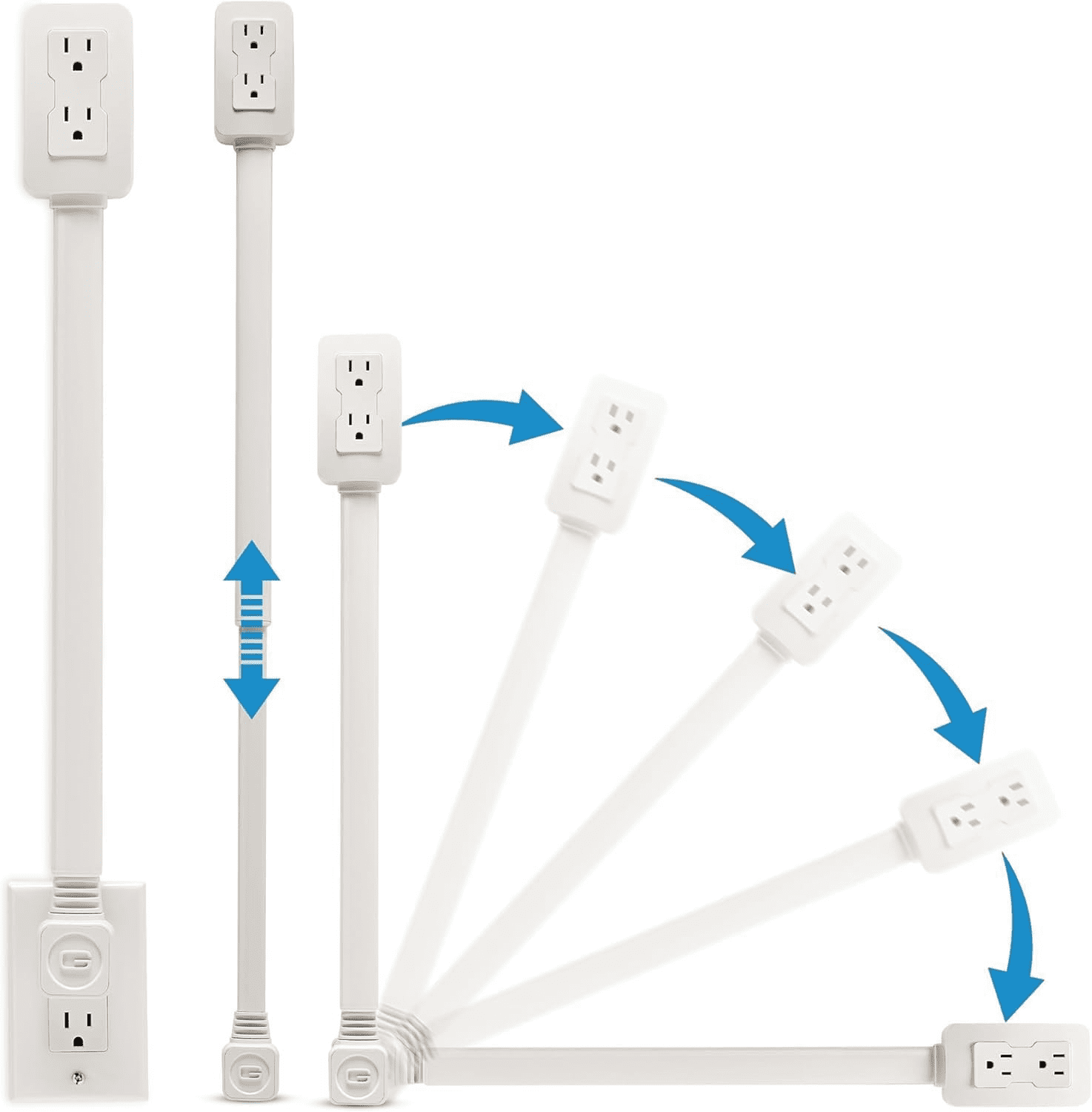 Adjustable Outlet Extender - 270° Rotatable, with USB-C, 2 USB-A & 2 AC Outlets, Extends 22"-34"(55.9-86.4cm), Ideal for Hard-to-Reach Outlets Behind Nightstands, Sofas & Desks