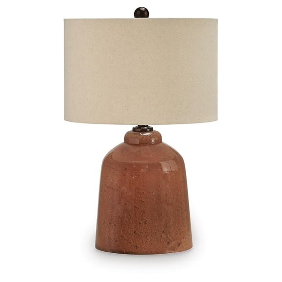 Signature Design by Ashley Aaleahya Glass Table Lamp, Distressed Rust Red, 18" Tall, Drum Shade