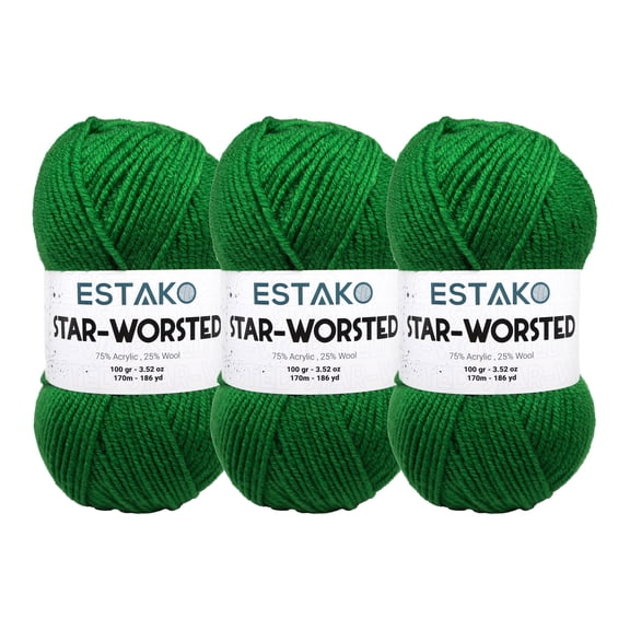 Estako Star-Worsted Yarn - (3 Skeins Pack) - 75% Acrylic 25% Wool - Soft Medium Weight #4 - (3 x 3.52 oz / 3 x 186 yds) - Crochet & Knitting Yarn ( 44246 - Green )