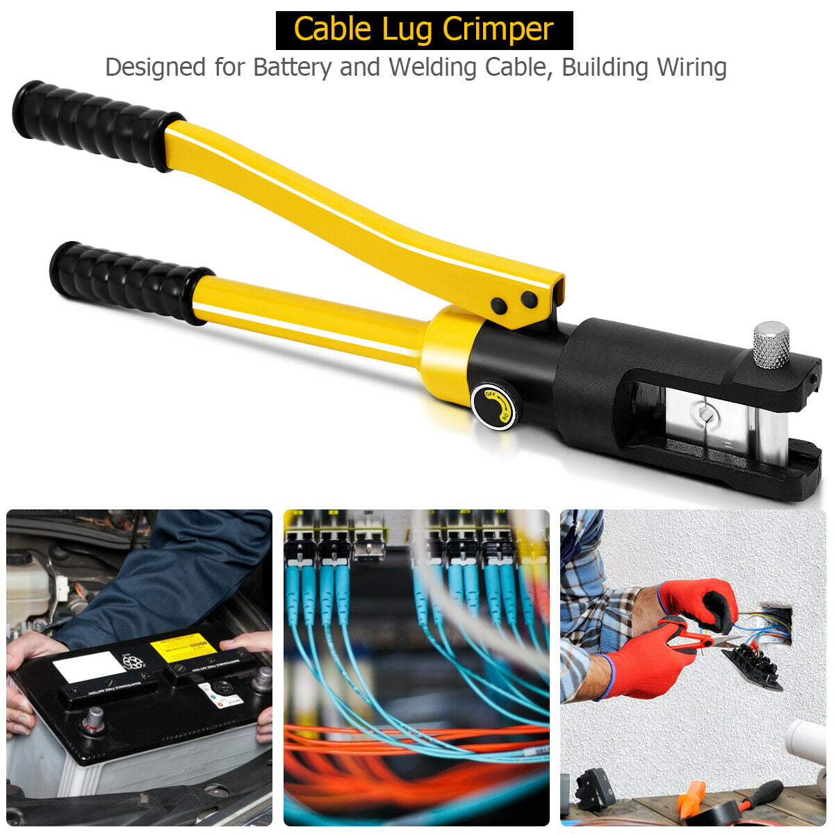 16 Ton Hydraulic Wire Terminal Crimper Battery Cable Lug Crimping Tool w Dies 
