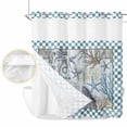 thumbnail image 2 of Blue Beach Coastal No Hook Shower Curtain Waterproof, Bathroom Curtains with Snap in Liners and See Through Top Window, Nautical Seaside Coral Starfish Hotel Style Bathtub Curtains Shower 66"Wx72"L, 2 of 8