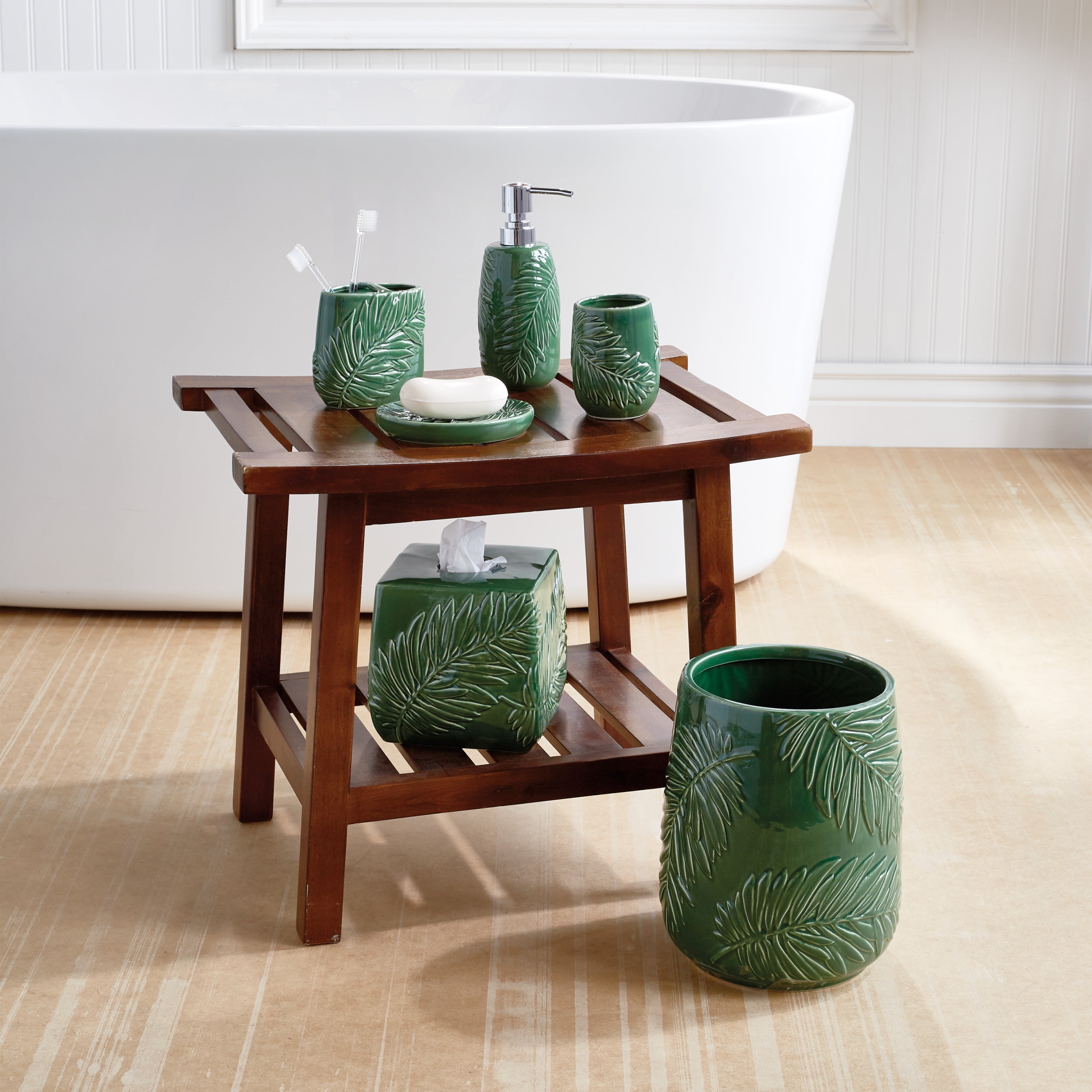 Destinations Indoor Garden Tumbler Bath Accessories, Ceramic, Green, 4.02'x2.99'