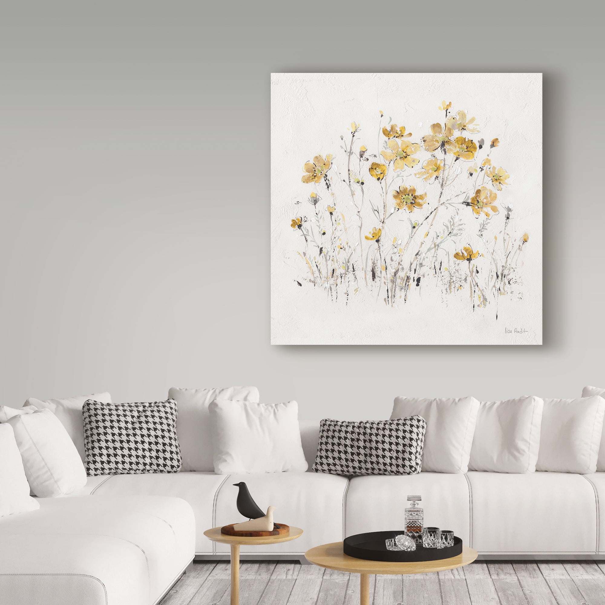 Trademark Fine Art 'Wildflowers II Yellow on White' Canvas Art by Lisa Audit