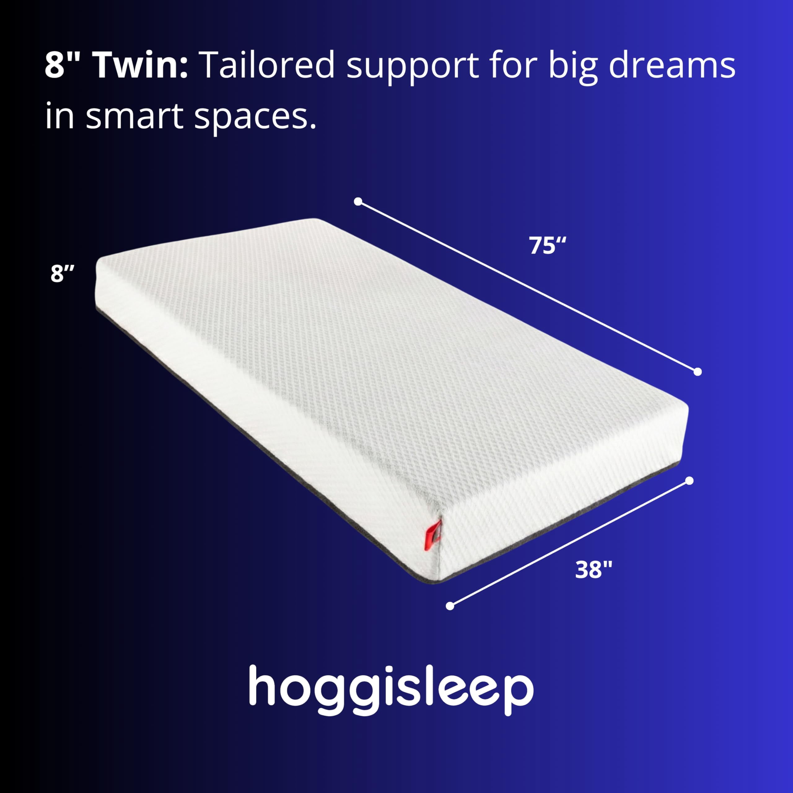 Twin - 8 Inch Mattress - 38x75, Aquasoft Memory Foam Mattress, Medium Firm, Breathable Diamond Soft Cover Fabric, Certified Only Safe Foams, Bed in a Box Mattress, hoggisleep - Made in USA
