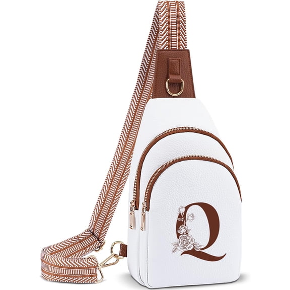 Crossbody Bag for Women Leather Sling Bags with Initial Letter Fanny Pack Chest Bag for Travel, for Mom Wife