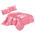 thumbnail image 2 of Funda de edredón Funda nórdica de seda artificial Cremallera Funda de almohada para dormir Juego de cama, Reina, 229x229cm, Rosa Inevent HA003632-11, 2 of 7