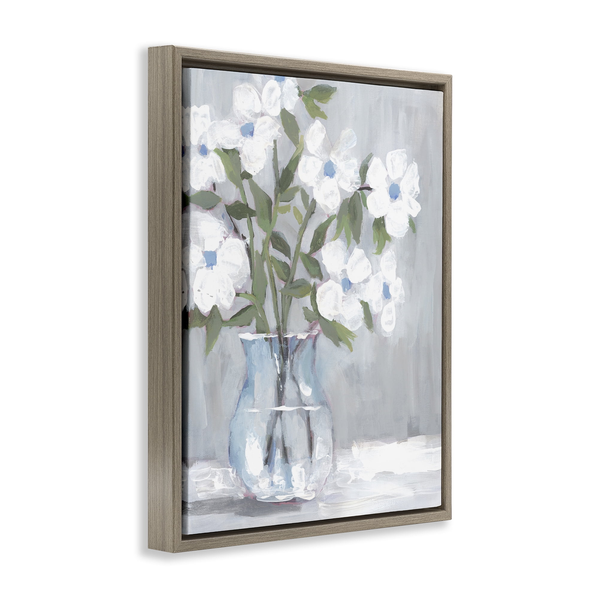Stupell Industries Pale Blossom Bouquet Botanical & Floral Painting Brown Floater Framed Art Print Wall Art, 25 x 31