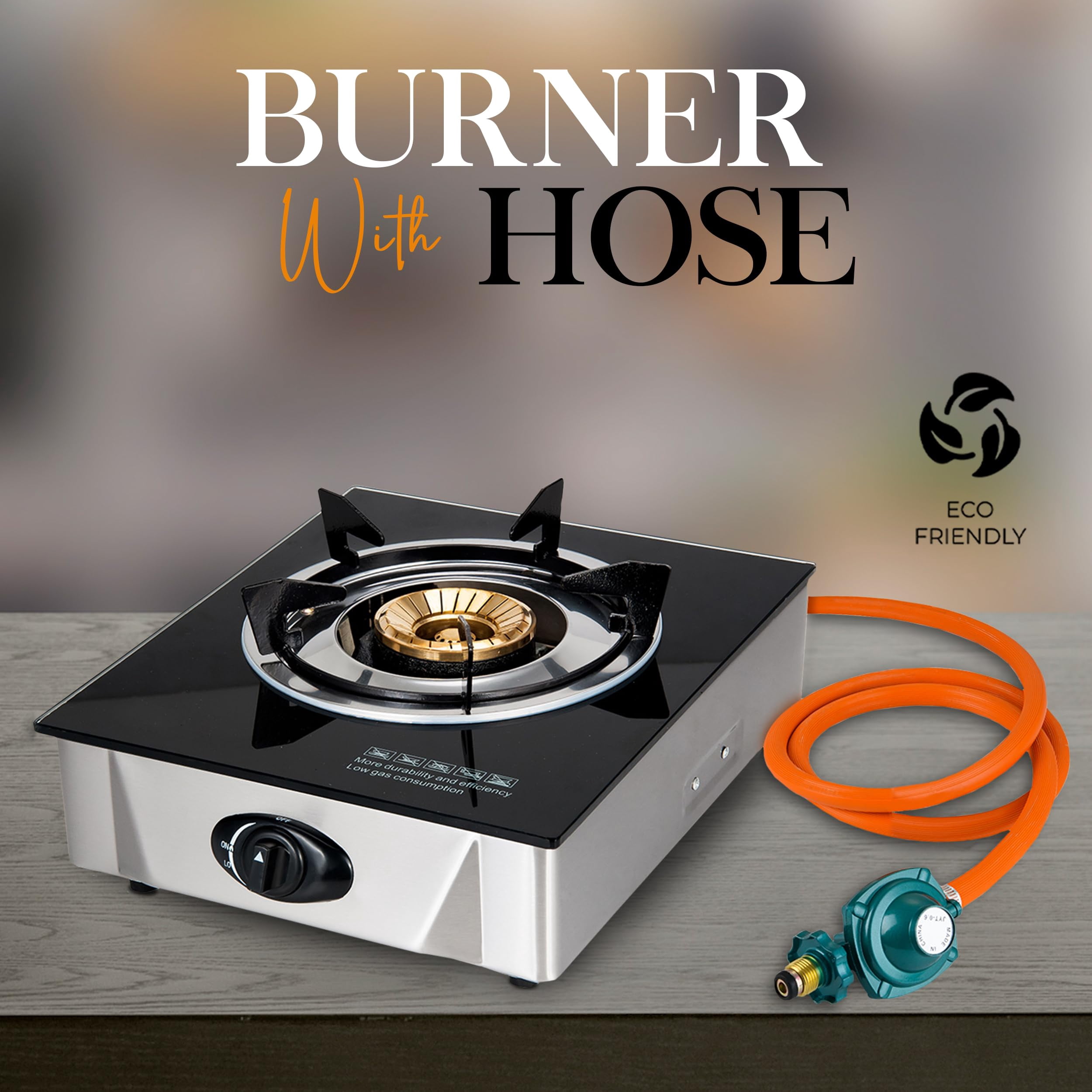 Alpine Cuisine Low-Pressure Gas Single Burner with Hose & Regulator | Kitchen Equipment & Camping Burner | Perfect for Home Cooking & Outdoor Gas Burner | Durable Color Box Packing & Easy To Use