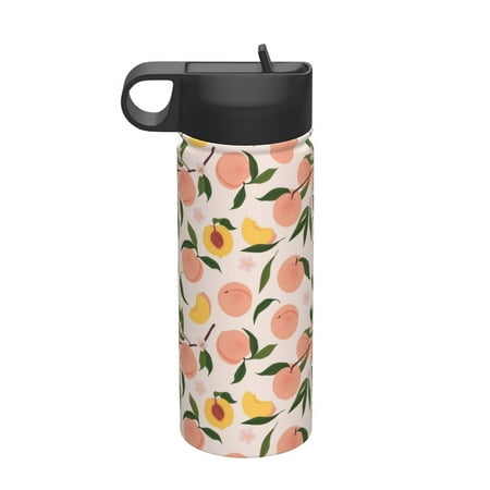 

Ocsxa Peach With Leaves1 Print 18 oz Insulated Water Bottle With Straw Stainless Steel Sports Water Cup Flask Wide Mouth Travel Thermal Mug for Home Office or Car