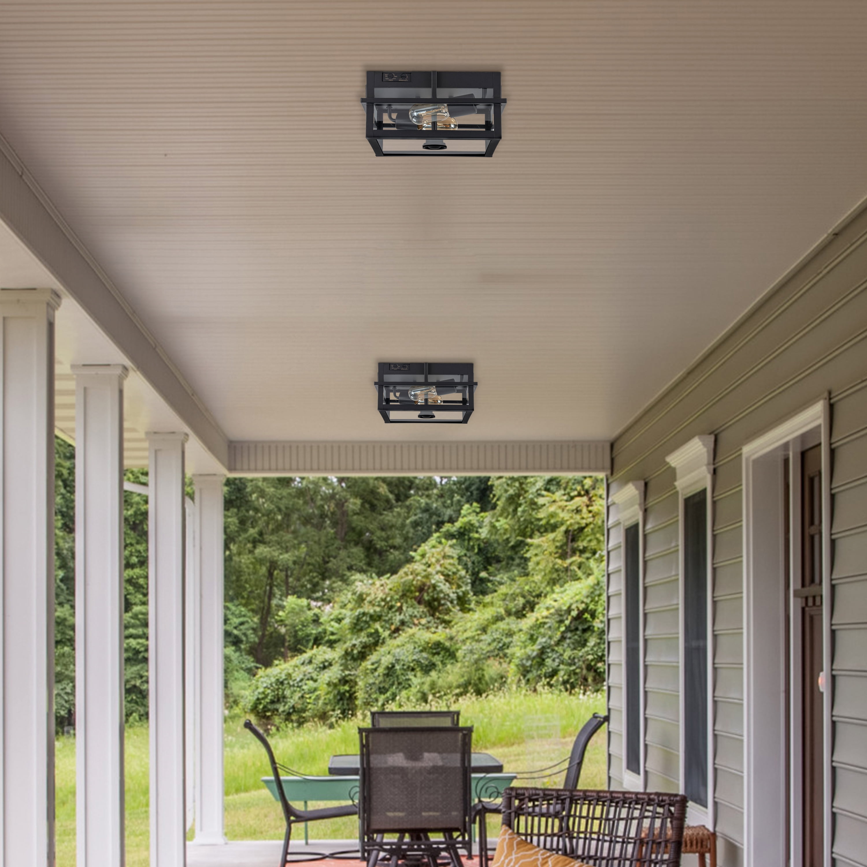 C Cattleya Black Motion Sensing Dusk to Dawn Outdoor Flush Mount Ceiling Light