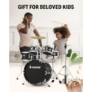 Donner Kids Junior Drum Set for Beginner, 14 5-Piece Percussion Instrument Practice Learning, Black