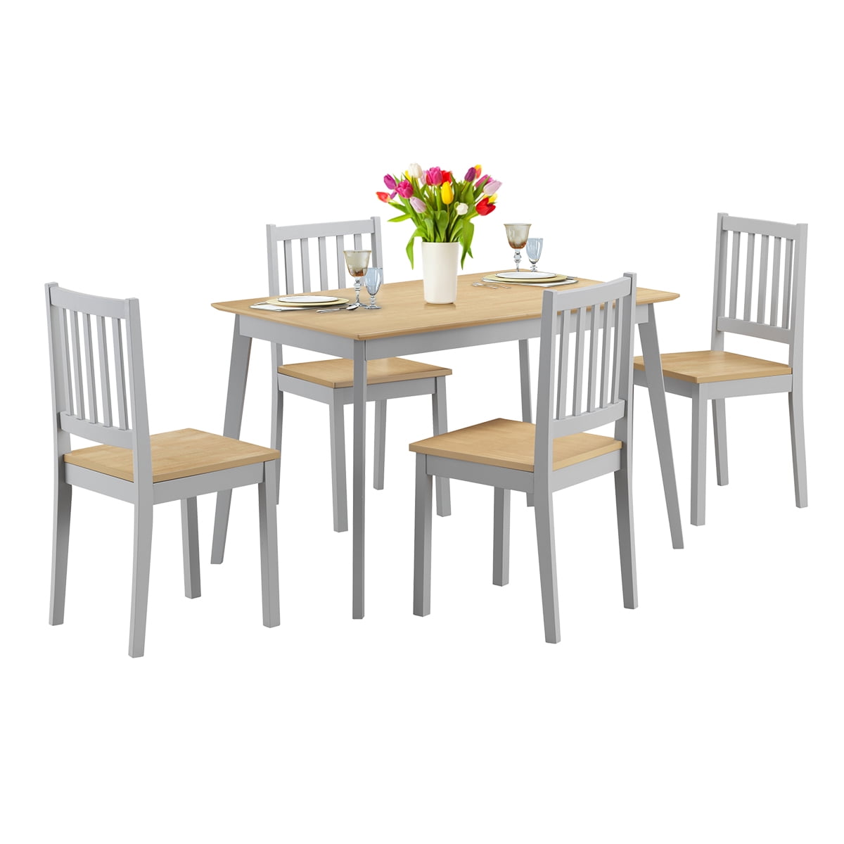 5 Pcs Mid Century Modern Dining Table Set 4 Chairs w/Wood Legs Kitchen