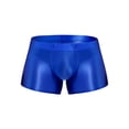 thumbnail image 5 of Mufeng Mens Oil Shiny Glossy Shorts Swimwear Sport Fitness Gym Bottoms Boxer Shorts Underwear Blue M, 5 of 6