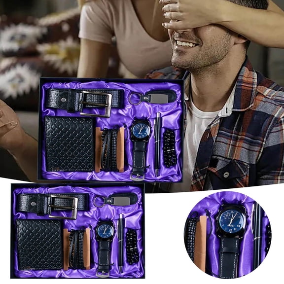 Premium Leather Quartz Watch Gift Set,Business Gift Set,Including Keychain, Wallet,And Pen,Perfect Gift for Valentine's Day, Father's Day, Christmas, Birthdays,Great Present for Your Husband.