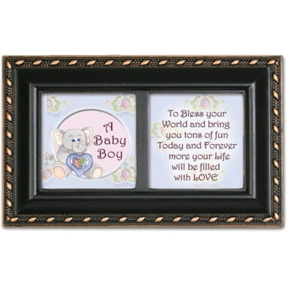 Cottage Garden Petite Music Box - A Baby Boy Plays Jesus Loves Me With Blue Finish