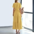 thumbnail image 5 of ZEHJUHAN Women's Solid Color V-Neck Short Sleeve Maxi Dress with Elastic Waist A-Line Ruffle Hem Summer Casual Dress Yellow，M, 5 of 6