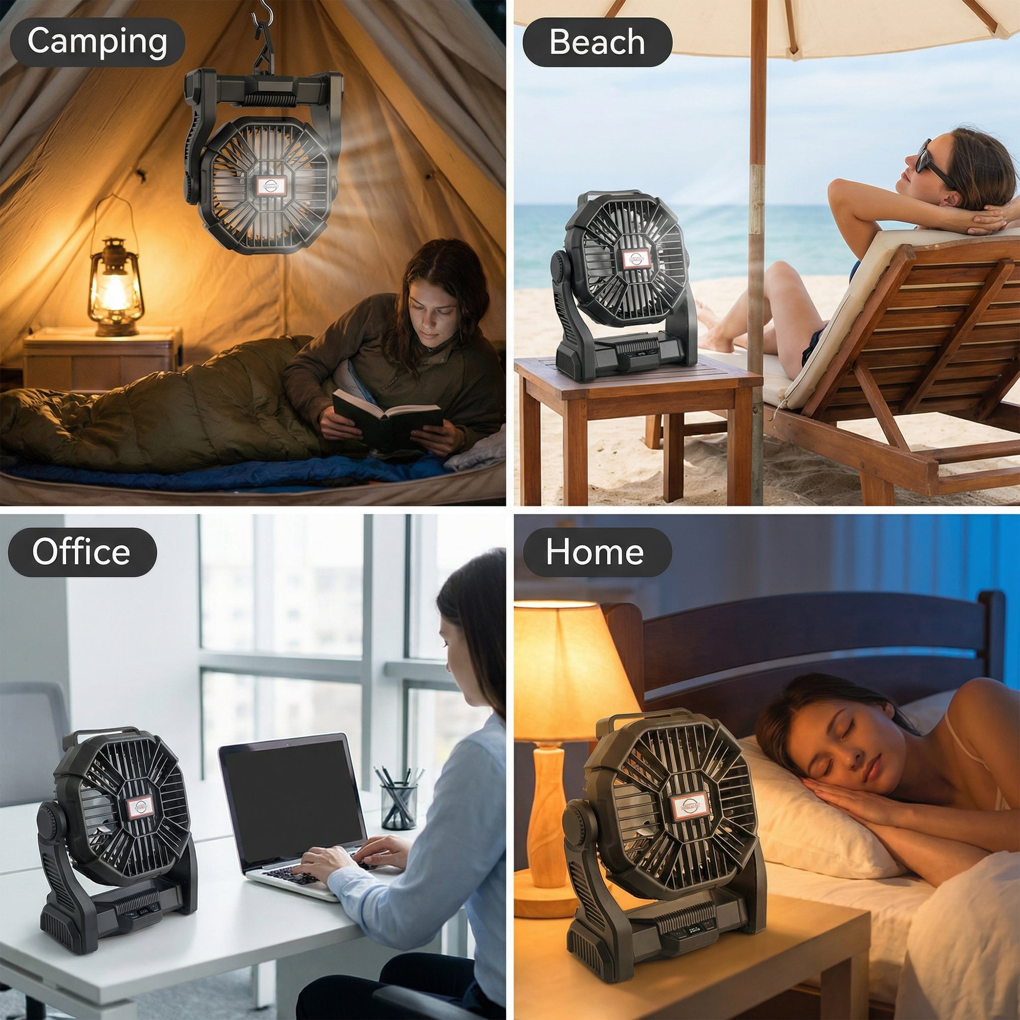 DAYBETTER Camping Fan with LED Lantern, Oscillating Portable Rechargeable Fan Light with 4 Speeds, Timer Touch Control for Car Travel RV Camping Gear Hurricane Emergency Power Outage Essentials