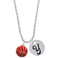thumbnail image 1 of Delight Jewelry Silvertone Large Enamel Basketball Silvertone Script Initial Disc - Y - Charm Necklace, 20"+3", 1 of 4