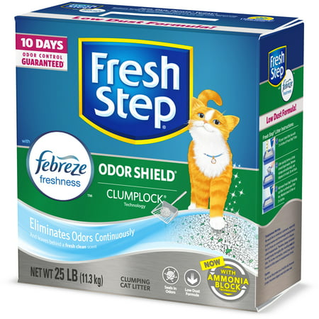 Fresh Step Odor Shield Scented Litter with the Power of Febreze, Clumping Cat Litter, 25 (Best Cat Litter Box To Reduce Odor)