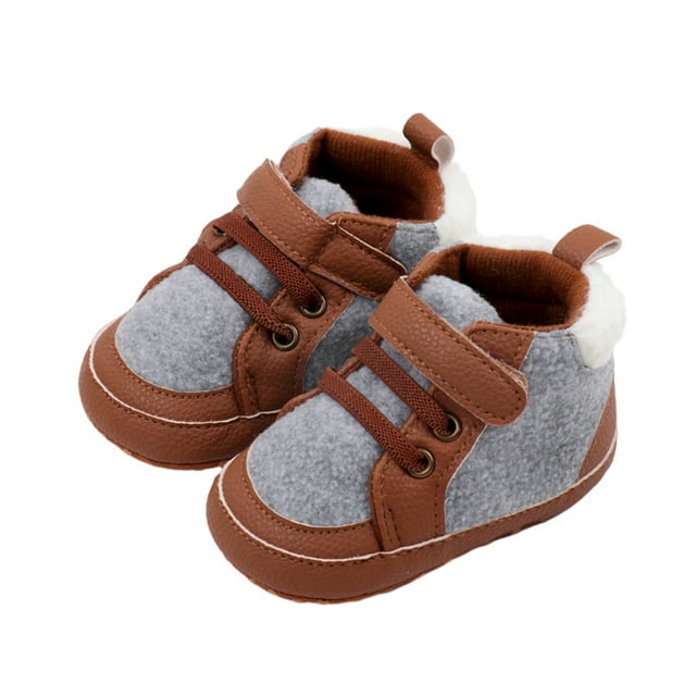 SUNSIOM Infant Baby Fleece Booties Contrast Color Leather Patchwork Non-Slip Winter Warm Shoes