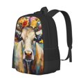 thumbnail image 1 of Balery Oil Painting Flower Cow Mochila para hombre y mujer - Tela Oxford 600D resistente - Gran capacidad, resistente al agua, ideal para la escuela, viajes y senderismo, 1 of 6