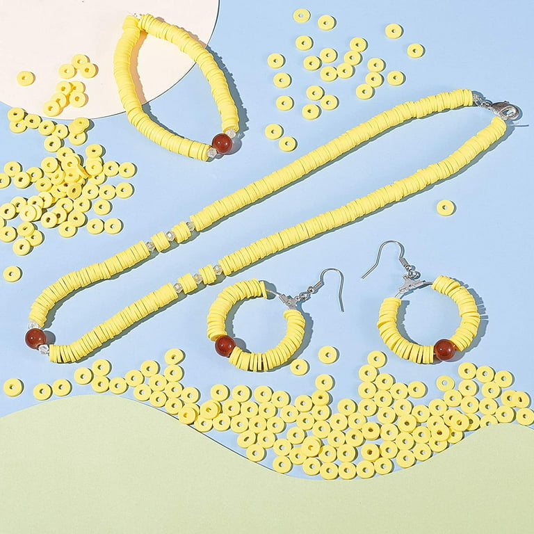 MIIIM 3600 Pcs 10 Strands Clay Beads Polymer Clay Beads for Jewelry Making, Vinyl Heishi Beads 6mm for Surfer Bracelets Necklace, Yellow