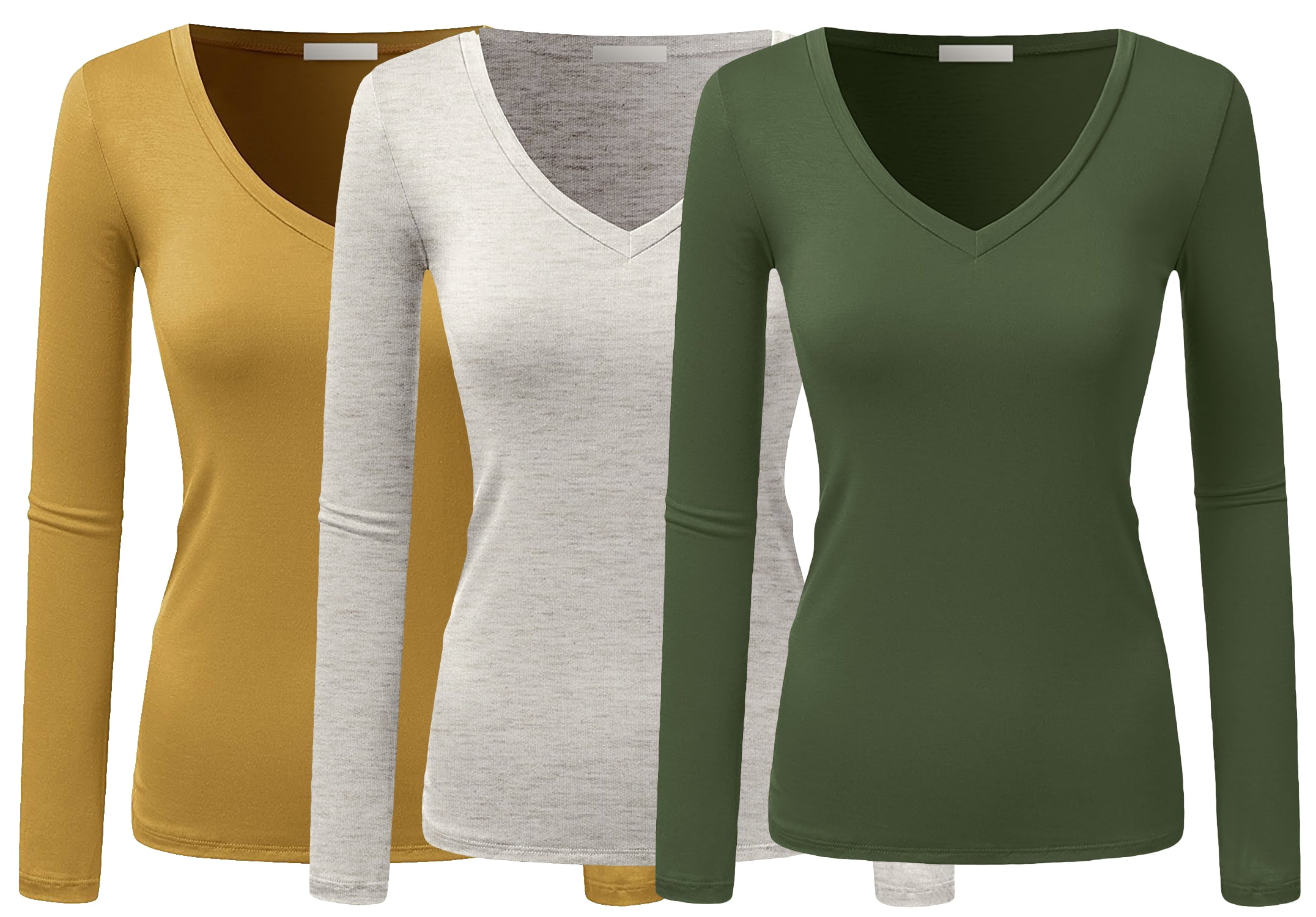 TheLovely Women & Juniors Basic Solid Plain VNeck Long Sleeve T