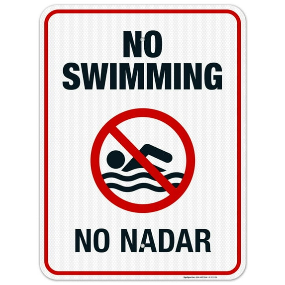 No Swimming Sign, Pool Sign, Bilingual Spanish English,