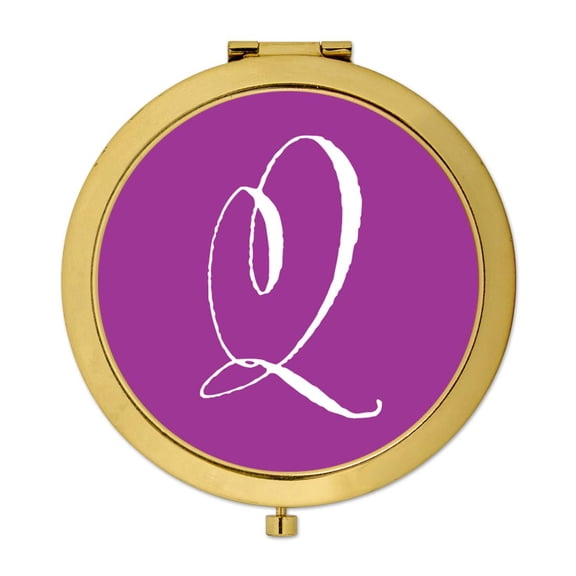 Koyal Wholesale Gold Compact Mirror Bridesmaid's Wedding Gift, Plum Purple, Monogram Letter Q, 1-Pack