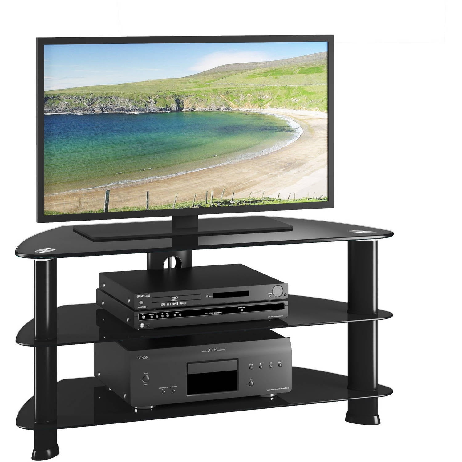 Laguna Satin Black Corner Tv Stand For Tvs Up To 50 Walmart Com