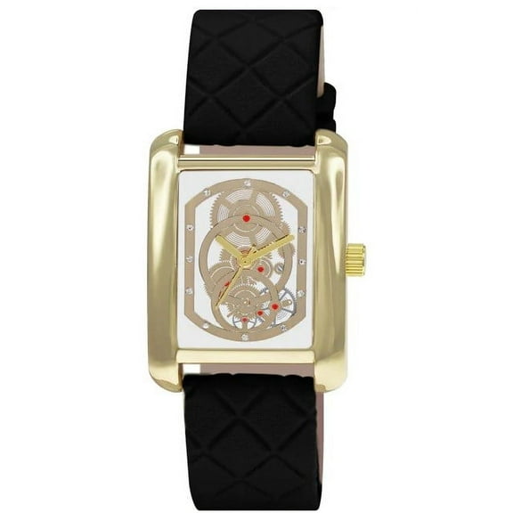 38mm Montres Carlo Women Luxury Fashion Vegan Leather Quartz Dress Wrist Watch (Gold)