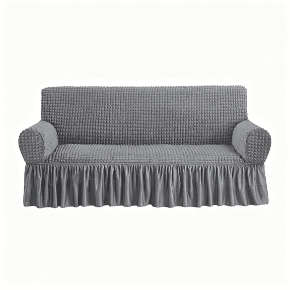 SIRIA Sofa Slipcover Dark Grey Sofa Cover 1 Piece Easy Fitted Sofa Couch Cover High Stretch Durable Sofa Protector with Skirt Style (Couch Covers for Pets 3 Seater Dark Grey)