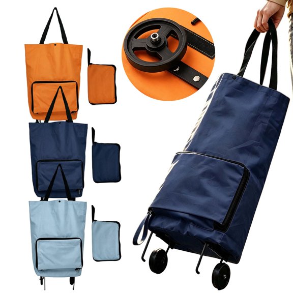 Clearance Under $6.19Foldable Grocery Cart Bag, Rolling Shopping Tote with Smooth Wheels, Heavy Duty Collapsible Laundry Trolley for Market Trips and Travel