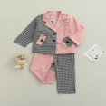 thumbnail image 3 of CNKOO Enfants Bébés Filles Blazer Vêtements Formels Carreaux Imprimés Patchwork Manches Longues Veste à Simple Boutonnage+pantalon Ensemble Rouge 2-3 Ans, 3 of 8