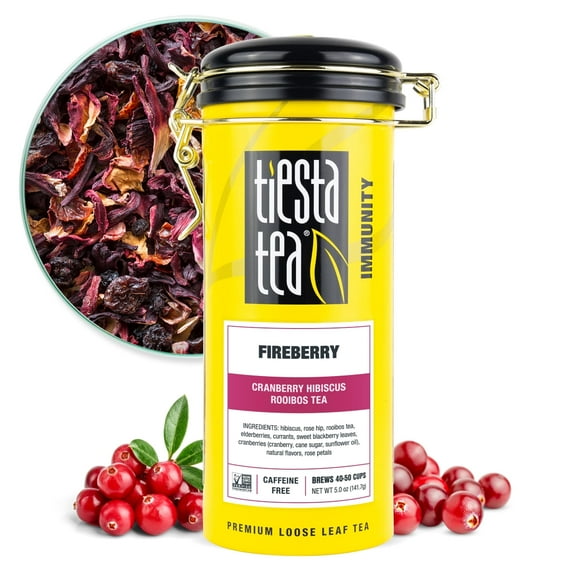 Tiesta Tea - Fireberry, Immunity Loose Leaf Herbal Tea, Caffeine Free, GMO-Free, Make Hot or Iced Tea & Brews Up to 50 Cups - 5.5 Ounce Refillable Tin