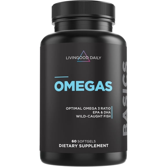 Livingood Daily Fish Oil Omega 3 Supplement, EPA and Dha From Wild Caught Fish, Omega 3 Fatty Acids for Heart, Brain, and Joint Health for Men and Women, Gluten Free, 30 Day Supply, 60 Softgels