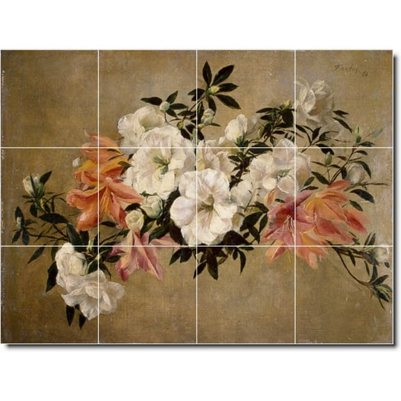 Ceramic Tile Mural-Henri Fantin-Latour Flowers Shower Tile Mural 13. 17" w x 12.75" h using (12) 4.25 x 4.25 ceramic tiles