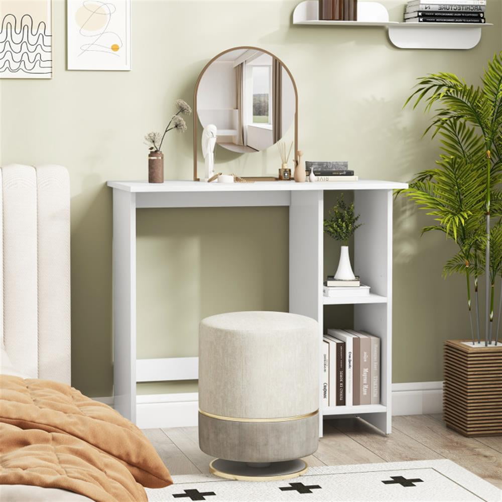 Demi Bonn Small Computer Desk with Storage and Adjustable Shelf, Home Office Desk Study Writing Table, White