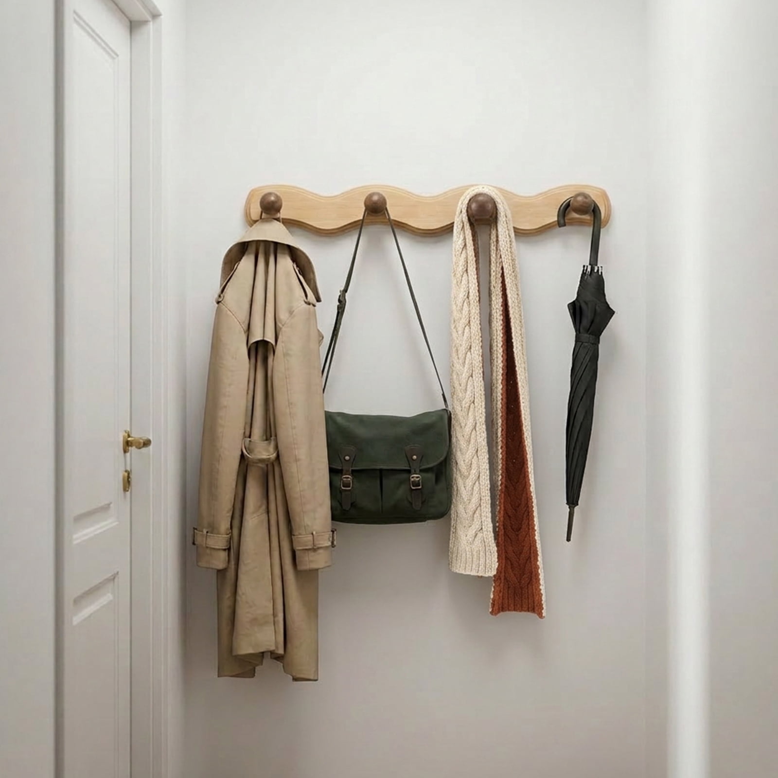 Wood Wall Mounted Coat Rack with 6 Hooks Wooden Hangers Wall Hook for Entryway Bathroom Bedroom Kitchen for Hanging Clothes Keys Robes Purse Towels Bags